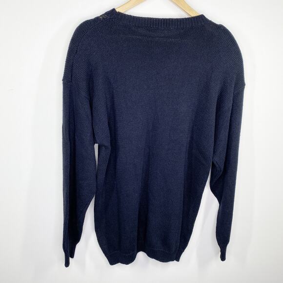 Catalina Vintage Navy Blue Floral Knit Crewneck Sweater Women's Size Large L - Picture 2 of 7